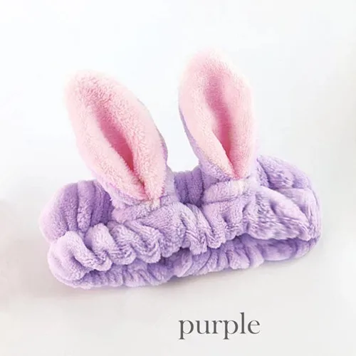 Purple Мягкая Милая повязка на голову с кошачьими ушками из кораллового флиса для женщин, маска для макияжа лица, повязка для мытья лица, повязка на голову, аксессуары для волос для девочек - Цвет: Purple
