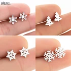 Серьги-гвоздики для женщин, снежинка из нержавеющей стали, 2021