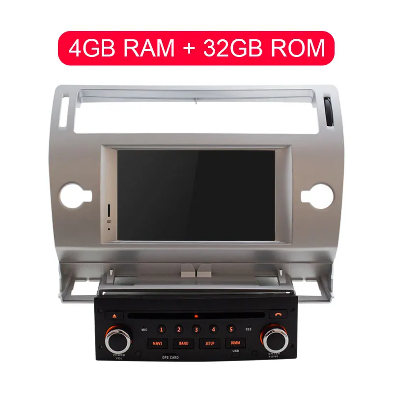 Silver 32g rom Автомобильный dvd-плеер Besina Android 9,0 для Citroen C4 Quatre Triumph, мультимедиа, gps навигация, wifi, четыре ядра, 4 Гб, 1 Din, автомагнитола - Цвет: Silver 32g rom