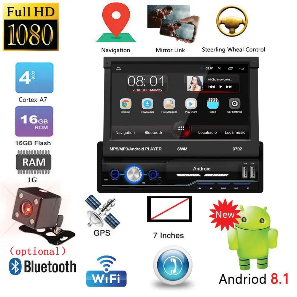 7 дюймовый автомобильный радиоприемник Android 8 1 телескопический медиа плеер для