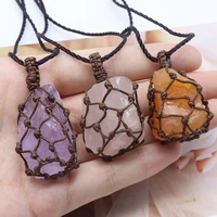 natural stone necklace rope wrap irregular rock amethysts crystal pendant necklace for women party jewelry gifts