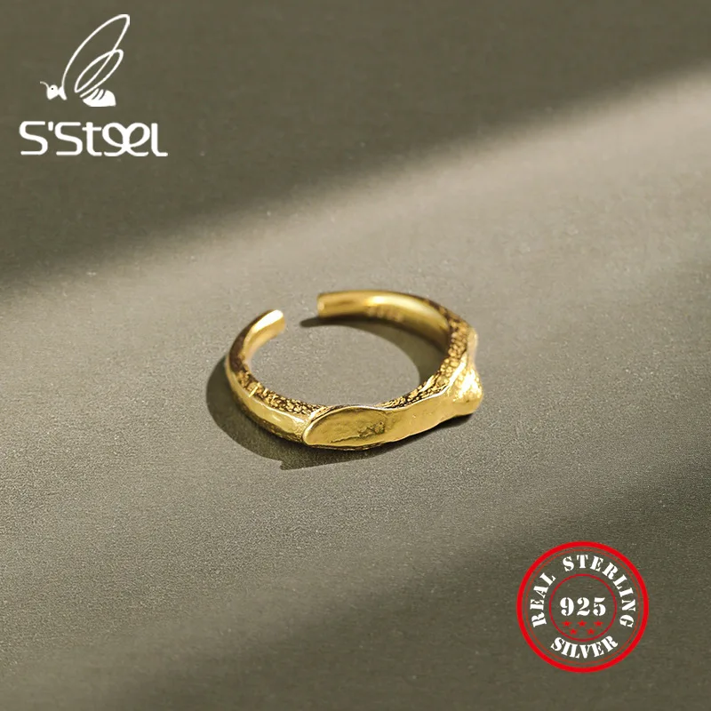

S'STEEL Irregular Gold Minimalist Ring 925 Sterling Silver Rings For Women Accessories Ladies Vintage Bague Femme Fine Jewelry