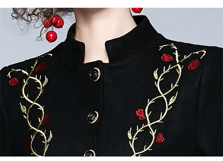 Women's New Wool Coat European Women Plus size autumn winter Runway Embroidery wool Maxi overcoat Parka Maxi Coats C3591