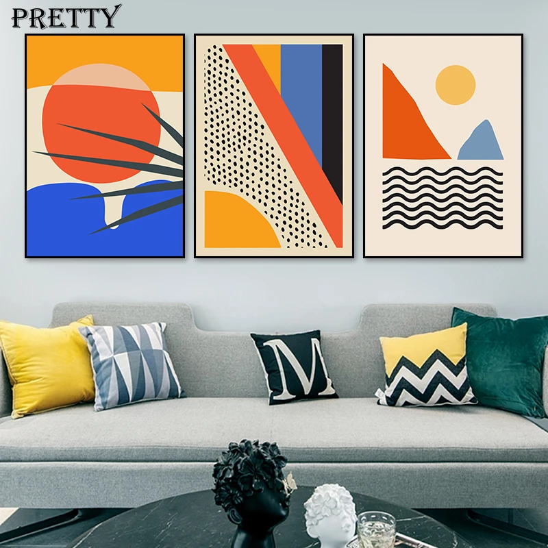 

Colorful Abstract Sunrise Canvas Painting Abstract Geometric Wall Art Posters Prints Modern Living Room Decoration Wall Pictures