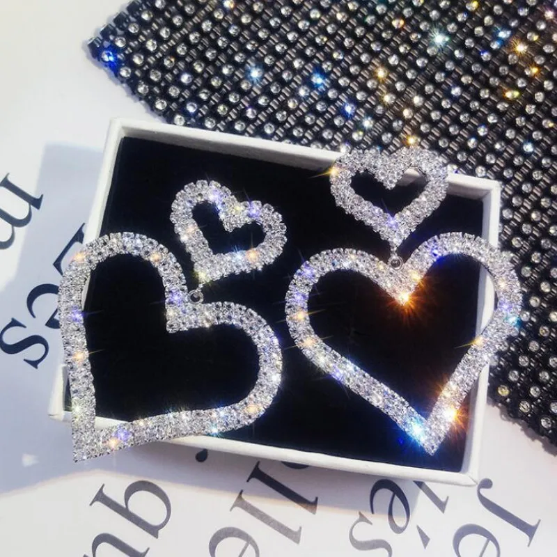 

Korean New Sweet Diamond Heart Dangle Earrings for Women Fashion Vintage 2021 Female Jewelry