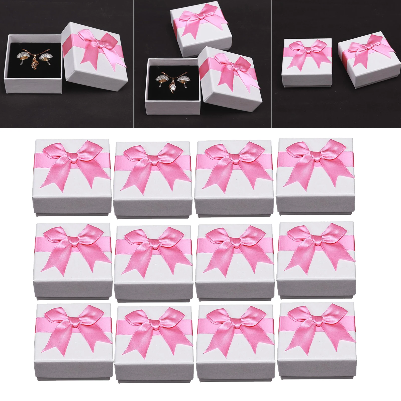 

12Pcs Earring Square Cardboard Jewelry Gifts Boxes Anniversaries w/ Bowknot