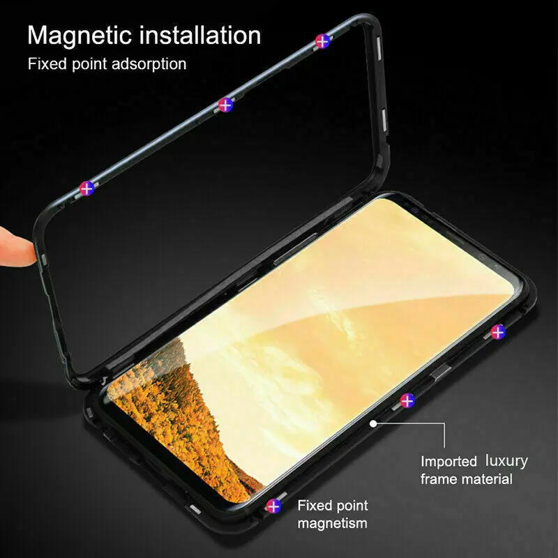 Магнитный металлический чехол для Samsung Galaxy S10 S9 S8 Plus двусторонний из закаленного