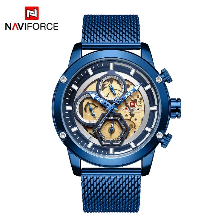 Steel Blue Модные стильные мужские наручные часы naviforce брендовые Роскошные Мужские Аналоговые кварцевые наручные часы Мужские Спортивные Хронограф Relogio Masculino - Цвет: Steel Blue