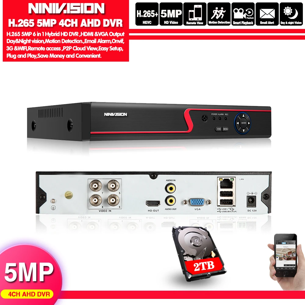 Уход за кожей лица аудио со сверхвысоким разрешением Ultra HD H.265 AHD 5MP 4 channel DVR видео