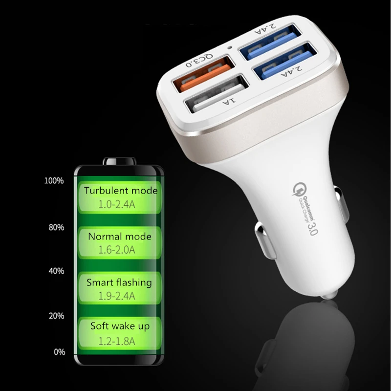 Автомобильное зарядное устройство USB для автомобиля 4 USB-порта быстрая зарядка 3 0