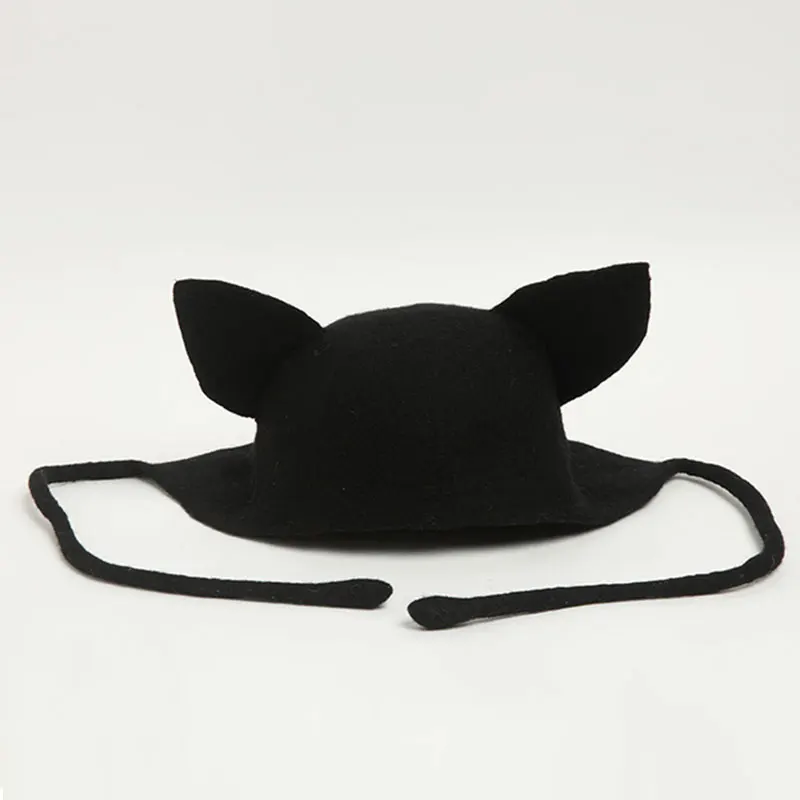 Женская шерстяная шапка ручной работы на осень и зиму с милыми кошачьими ушками