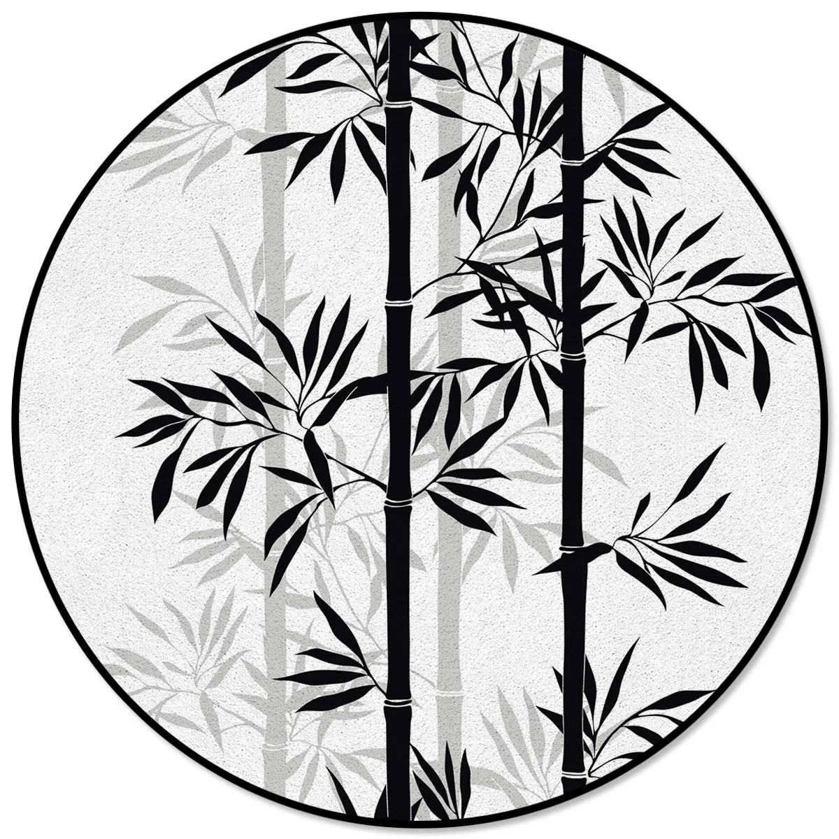 Черный белый бамбуковый круглый коврик в китайском стиле с чернилами листьями