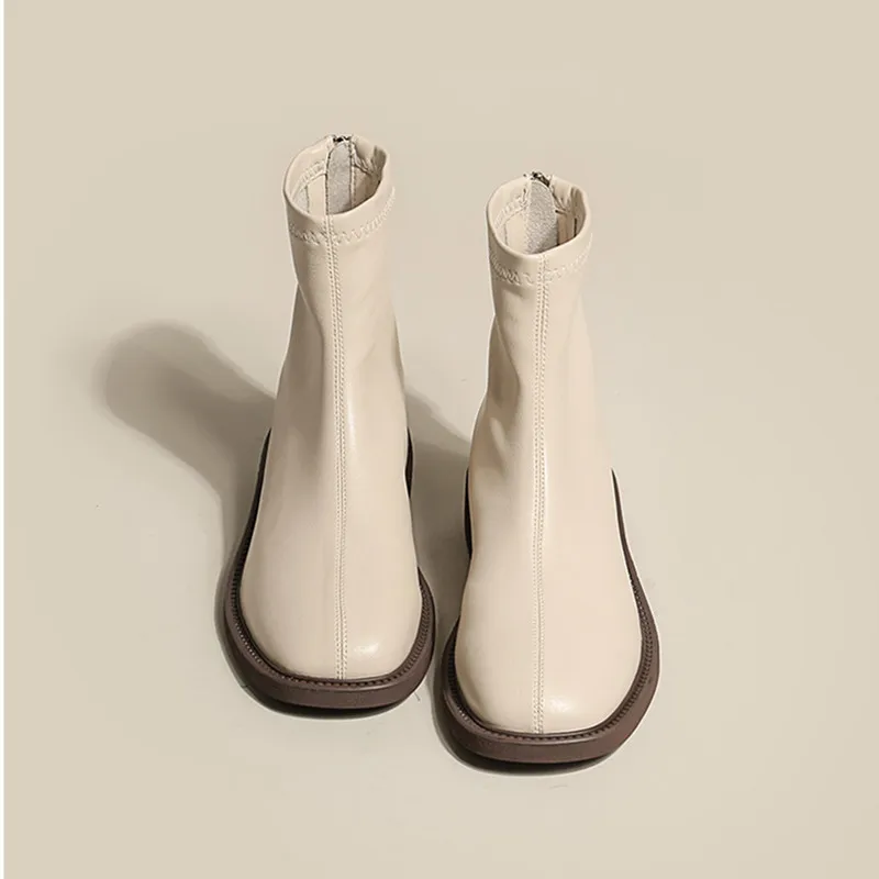 

2022 New Beige Women's Short Boots Elastic Pu Socks Boots Women's Boots Tide Tube Martin Boots