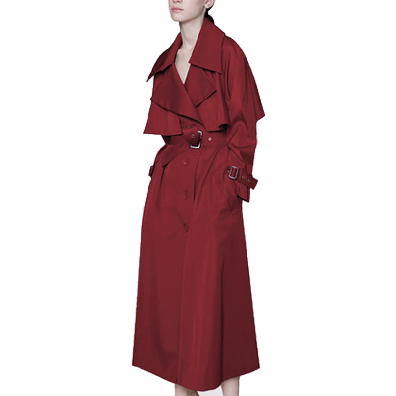 Тренчкот с отложным воротником женское Модное Длинное Свободное пальто весна 2020