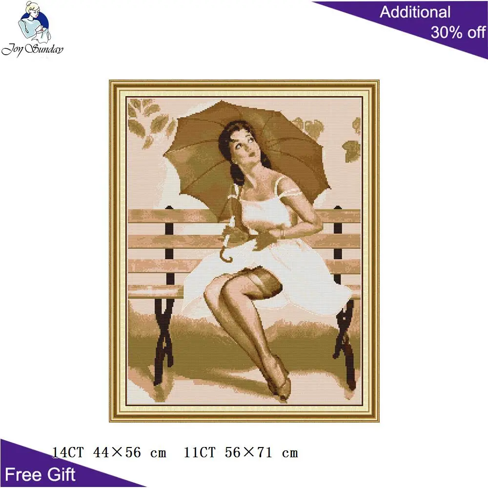 

Joy Sunday Woman With The Umbrella RA332 14CT 11CT Counted and Stamped Beauty Home Decor Embroidery DIY Cross Stitch kits