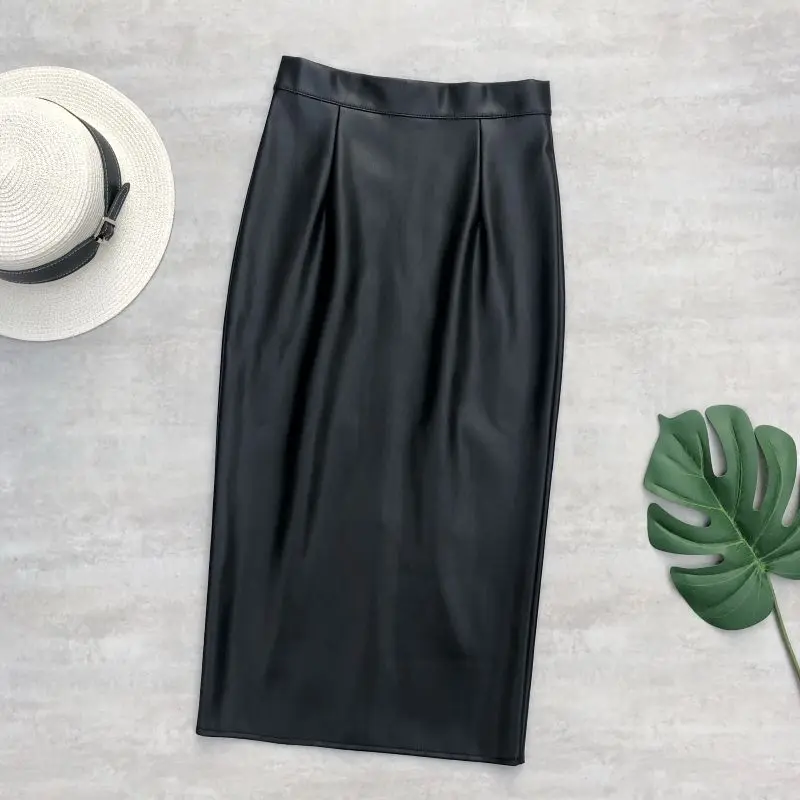 Юбка-карандаш женская из искусственной кожи на молнии с завышенной талией | Юбки