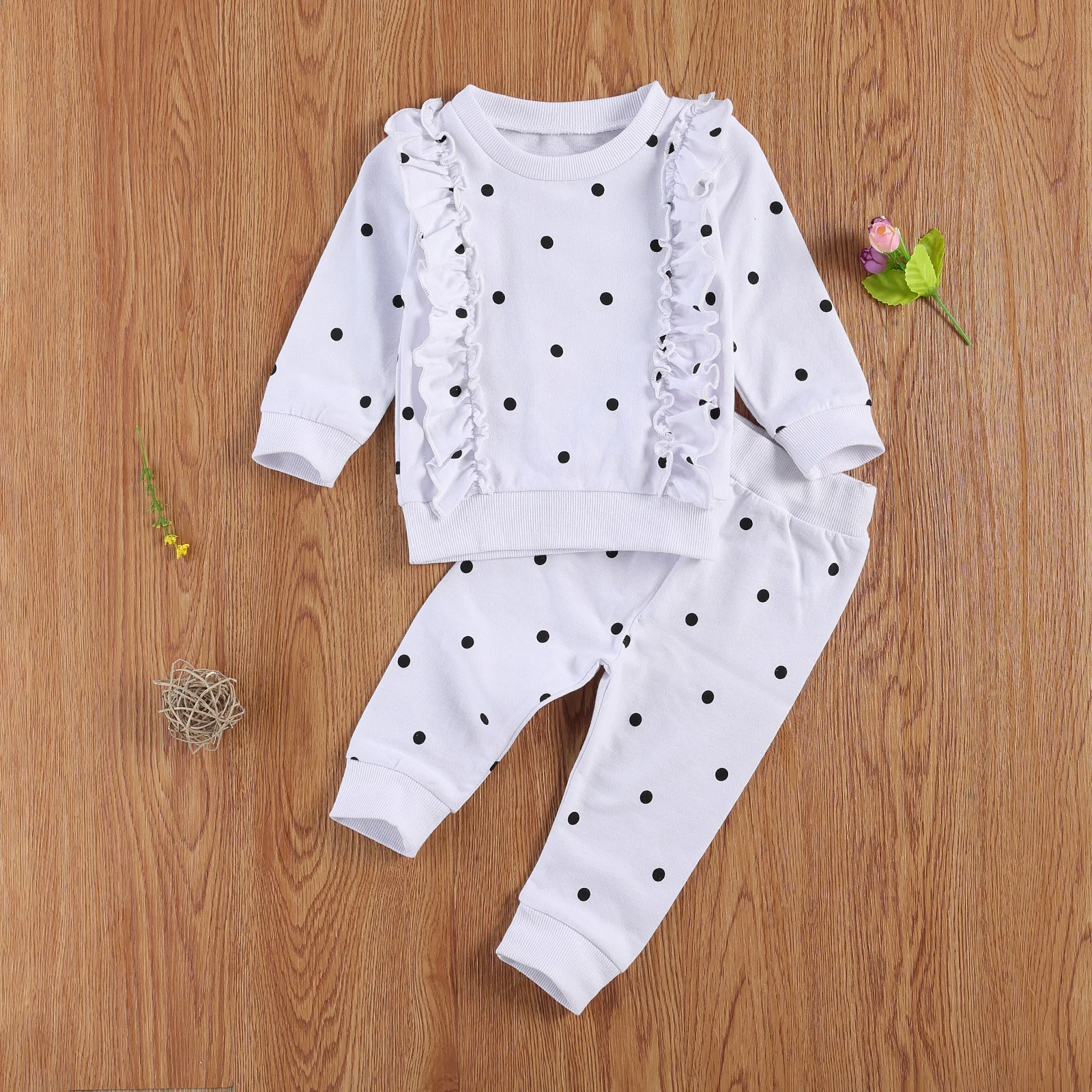 

Pudcoco Newborn Baby Clothes Autumn Long Sleeve Crew Neck Polka Dots Ruffle Tops Long Pants 2Pcs Outfits Baby Boy Girl 0-24M