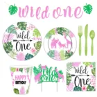 Розовый и надписью Wild One вечерние одноразовые сафари джунгли вечерние посуда чашки джунгли детские предметы декора для вечеринок и дней рождения первое 1st День рождения вечерние