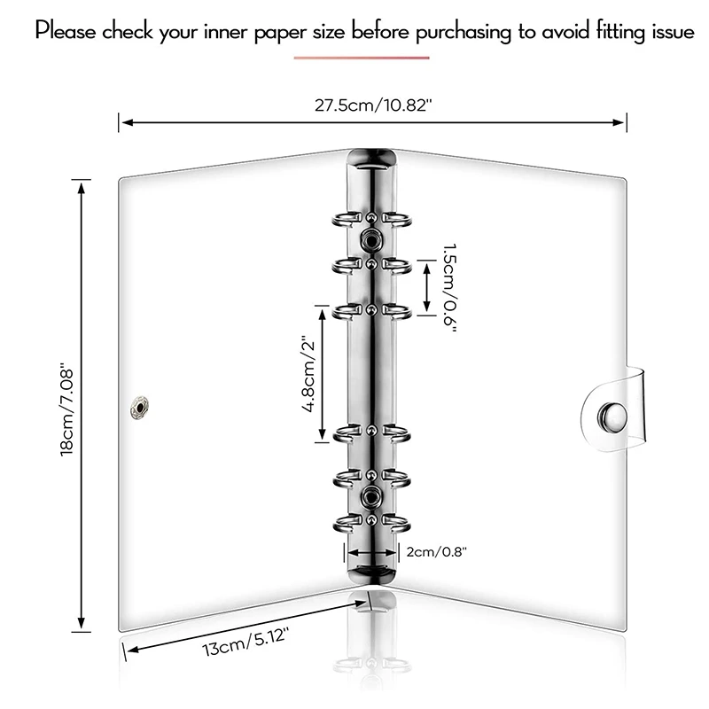

6 Pcs Clear A6 Binder Transparent Soft PVC Binder Cover Loose Leaf Personal Planner Refillable 6 Round Ring Binder