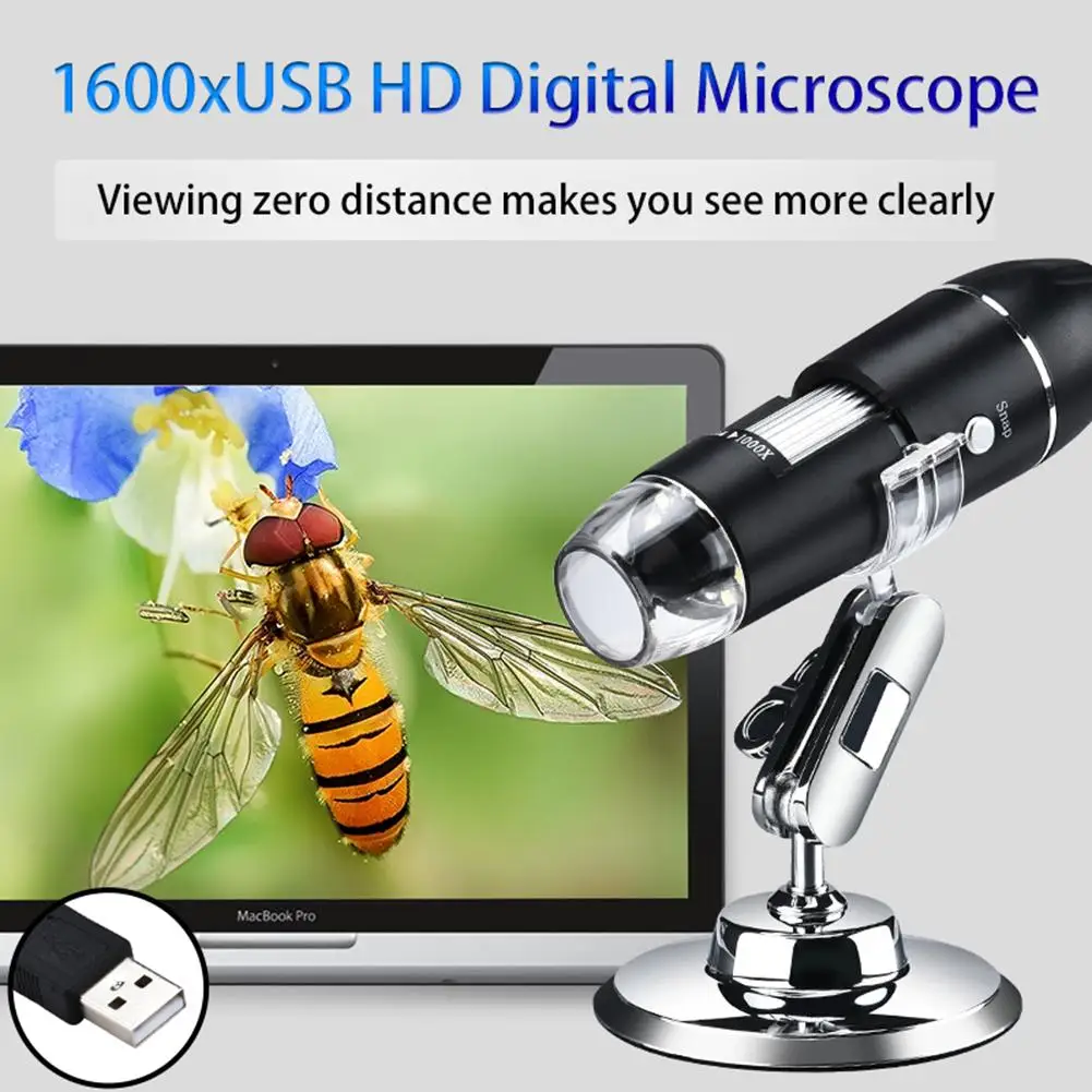 Регулируемый 1600X 2MP 1080P 8 светодиодный цифровой микроскоп Type C/Micro лупа USB