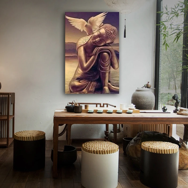 DIY картинки для раскраски по номерам с голубями на статуях Будды картина рисунок