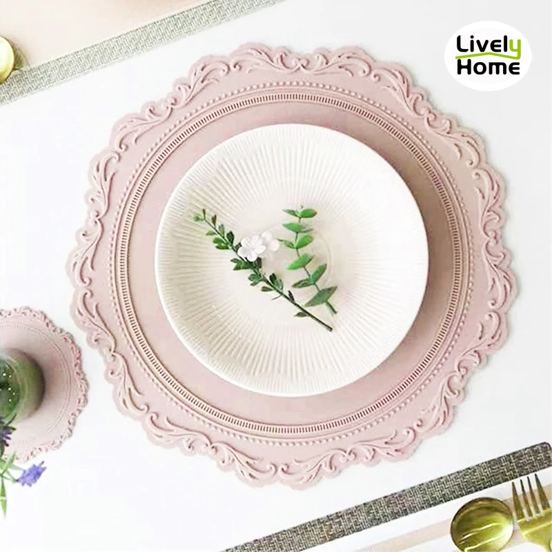 Силиконовая подложка круглая посуда с цветами коврик для завтрака 34 см