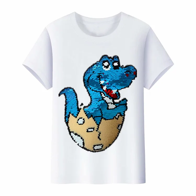 Детская летняя хлопковая Футболка с блестками и тонизирующим рисунком динозавра