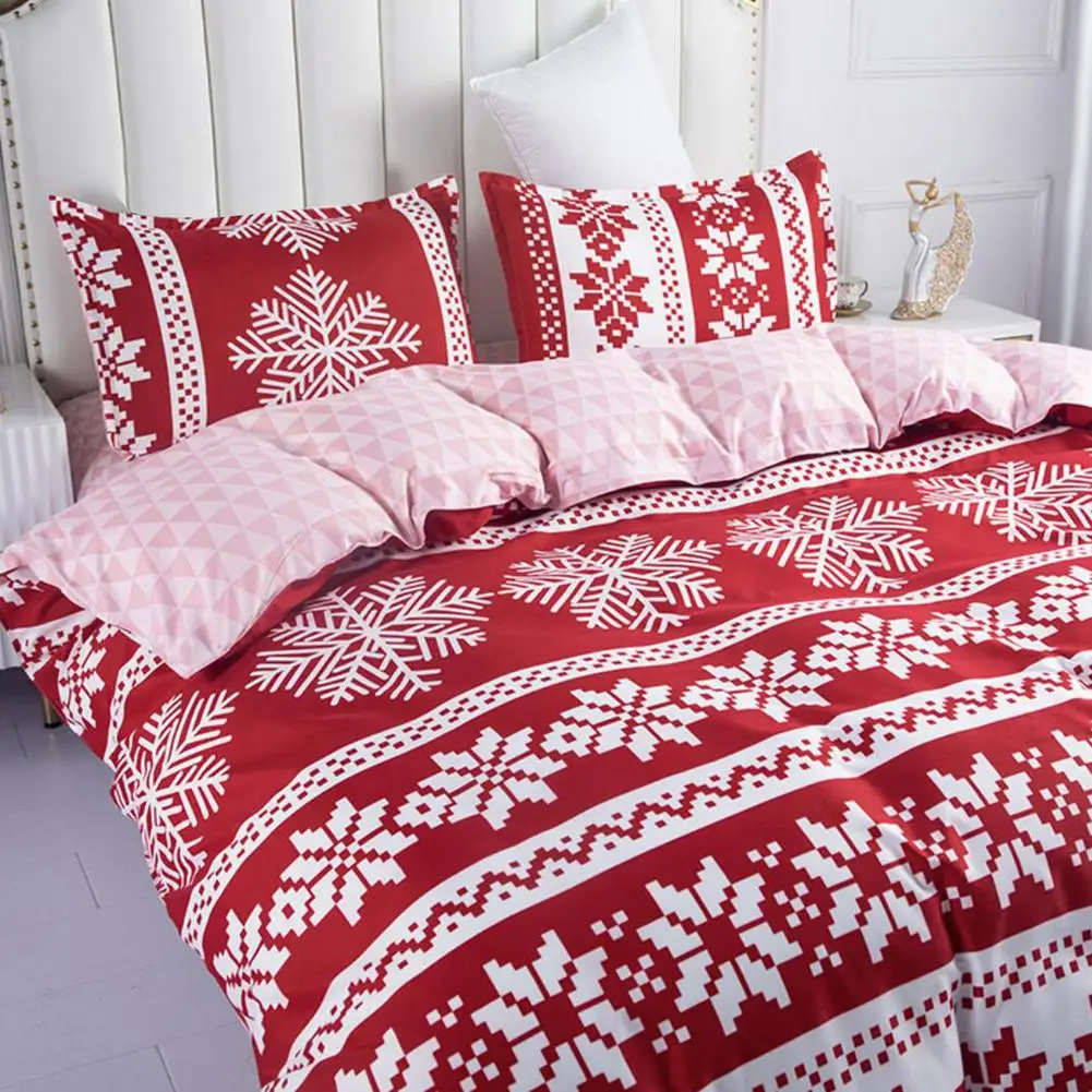 

3/4pcs Christmas 3D Digi Snowflake Print Pattern Bed Sheet Duvet Cover Pillowcase Set Microfiber Material Home Bedding Decor