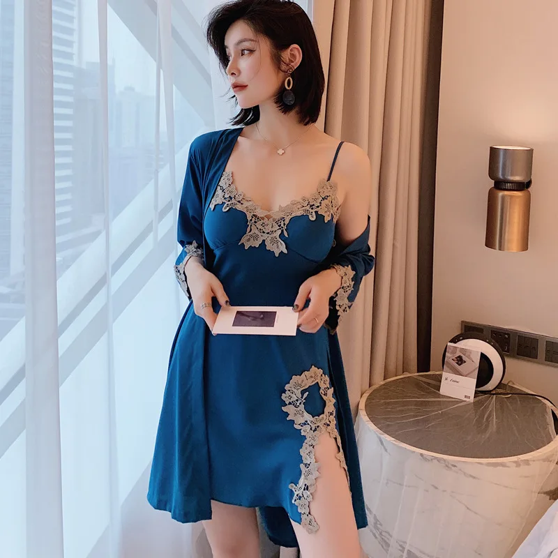 Пижамный комплект женский с длинным рукавом и V-образным вырезом 2 шт.