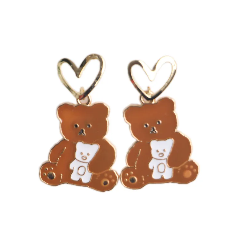 

Personality creative silver needle earrings female student cute cartoon bow resin love bear earrings ins