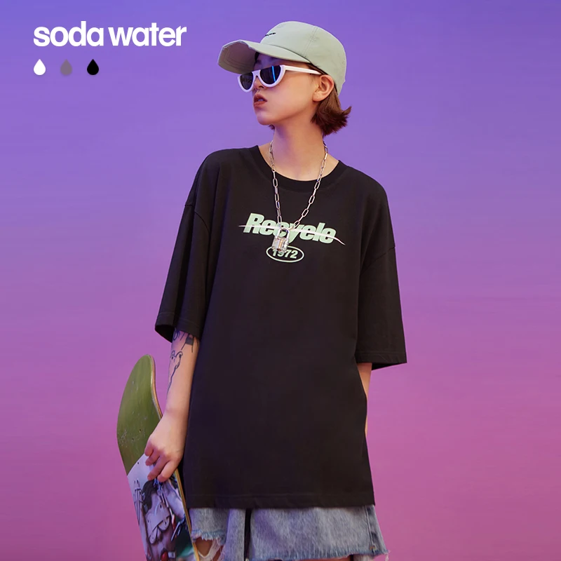 Женская хлопковая Футболка SODAWATER летняя уличная футболка с коротким рукавом и