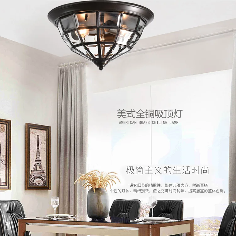 American copper glass dining room lamp study creative simple personality round porch balcony bedroom ceiling | Лампы и освещение