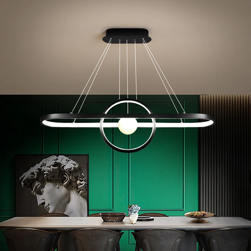 저렴한 현대 Led 펜 던 트 샹들리에 AC85-265V 거실 다이닝 룸 주방 바 홈 블랙 데코 매달려 샹들리에 비품