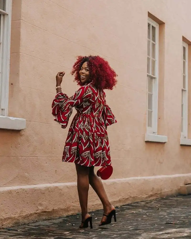 

Women African Dashiki Sexy Dress Lady Bohemian Print V-neck High Waist Fashion Elegant Evening Party Dresses Vintage Vestidos