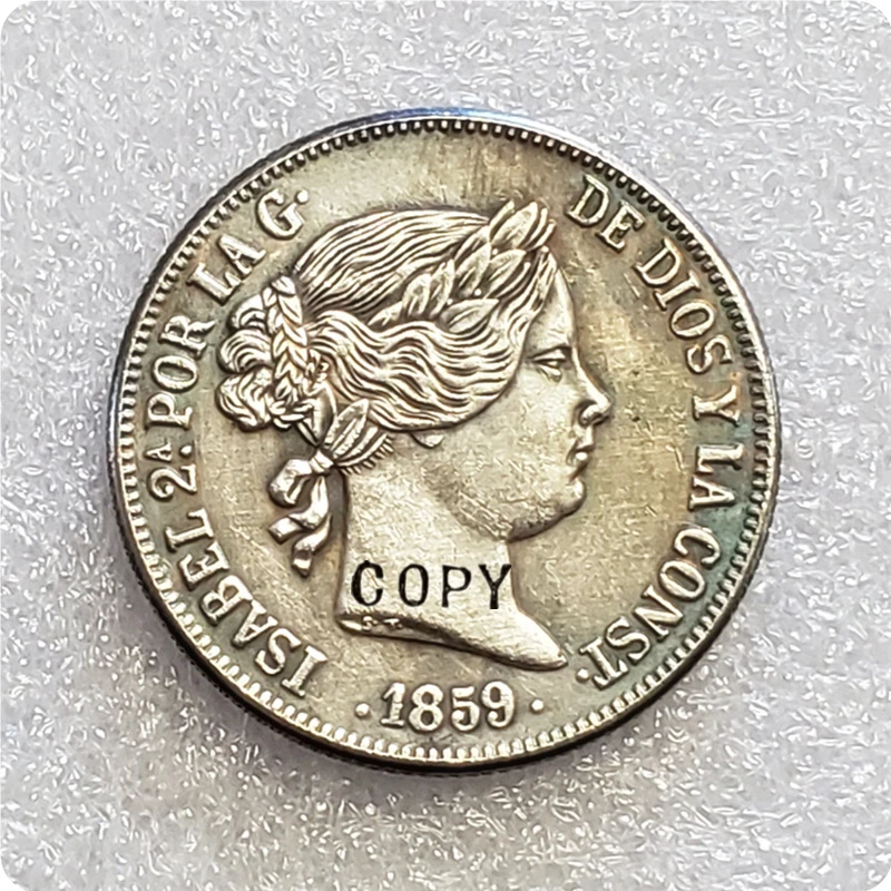 1859 Испания 20 Reales - Isabel II копия монеты | Дом и сад