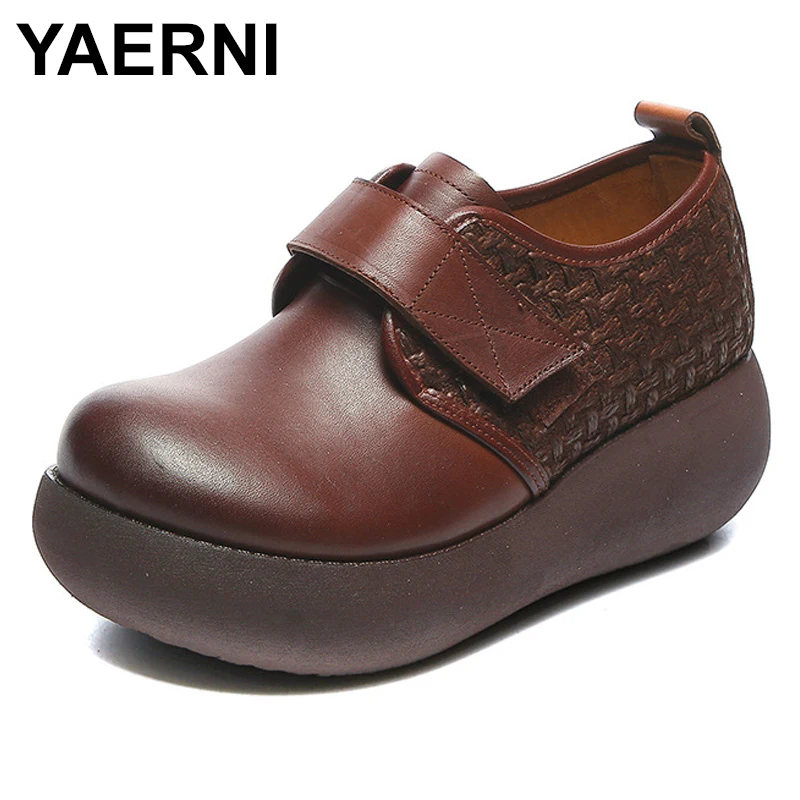 

YAERNIVintage, натуральная кожа, плетение, Сращивание, цветные швы, петля на липучке, плоская, весенне-летняя, повседневная женская обувь на плоско...