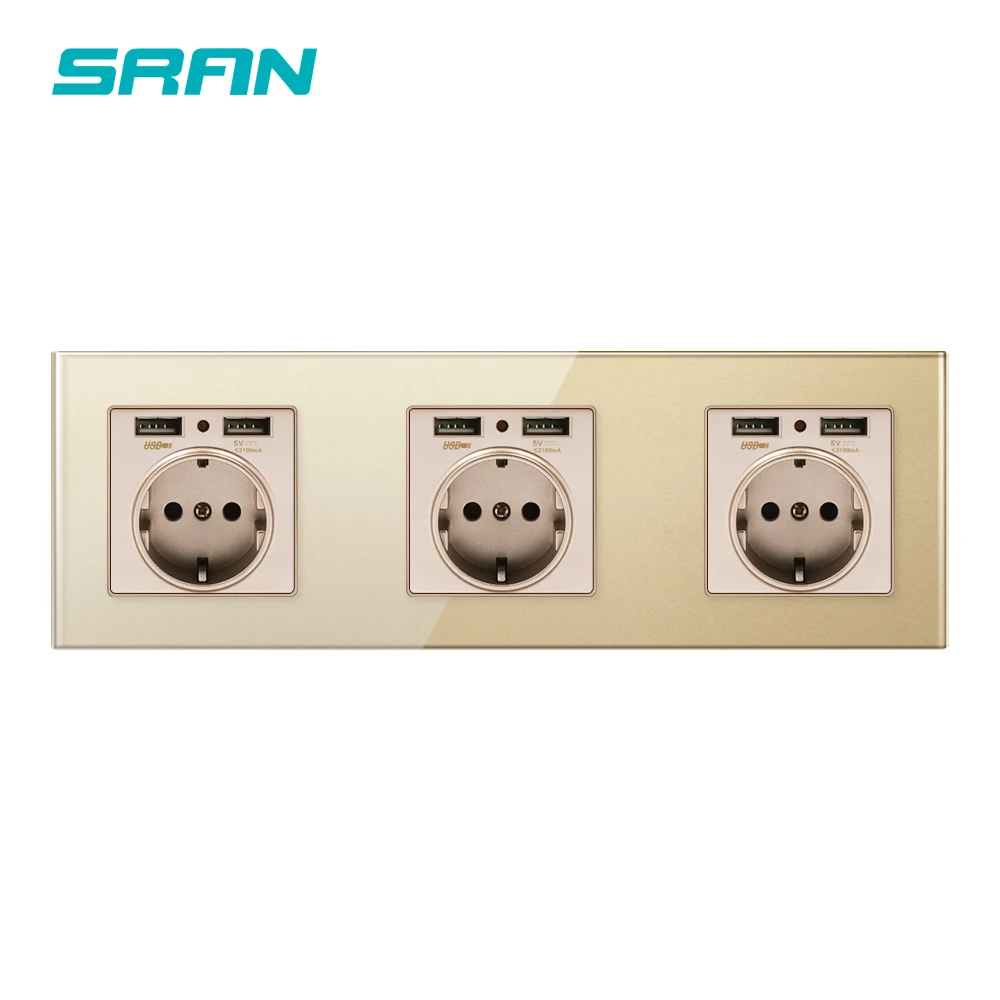 Настенная 16А ЕС стандартная Мульти Розетка, розетка с usb для дома, usb штепсельная полоса кристальная стеклянная панель