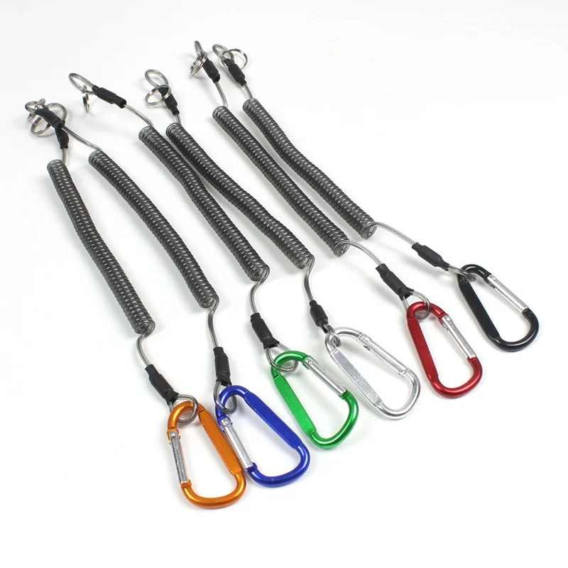 

Fish Coil Cord Stretch Tether Key Chain Lobster Clasp Hook Lockable Cord Stripe Safty Rope Elastic Coil Fishing Lanyard Keychain