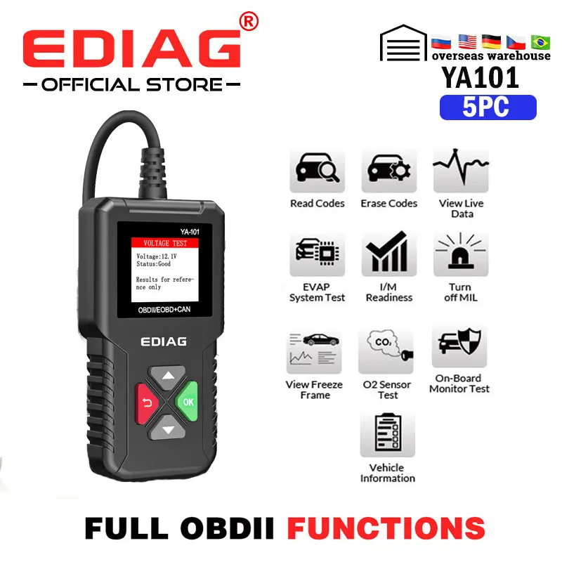 5 шт./YA101 OBD2 сканер EDIAG с полной поддержкой OBD II/EOBD считыватель кодов YA101 обновлением