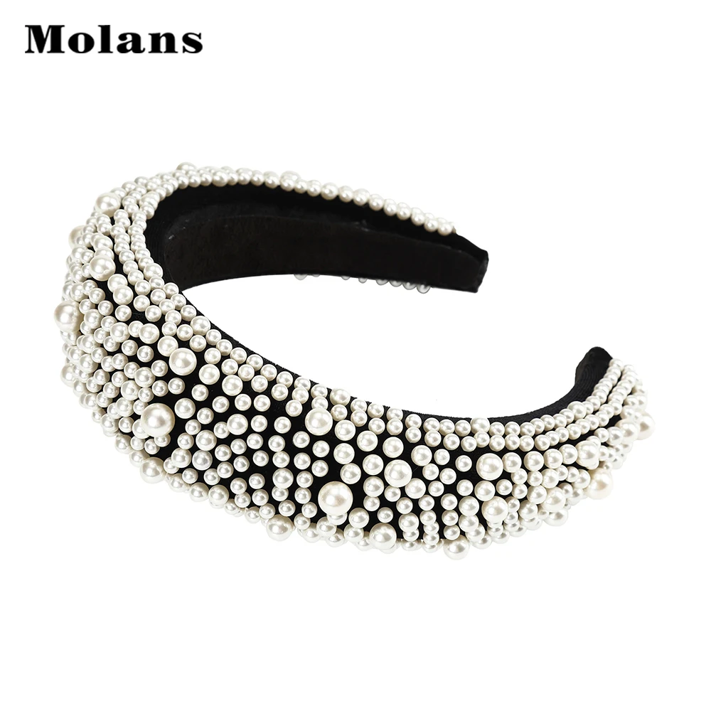MOLANS Pearl Padded Sponge Vintage Hair Hoop Fashion Elegant Hair Band Women Headband Hair Accessories Headwear New
