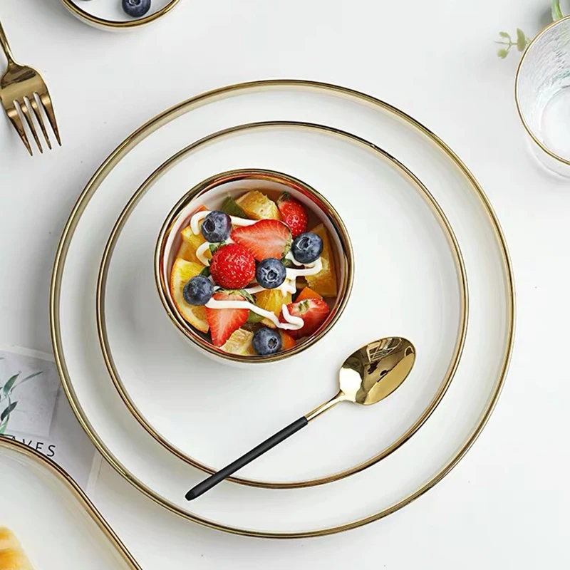 Белые фарфоровые тарелки для Еда столовый набор посуды салат керамическая миска