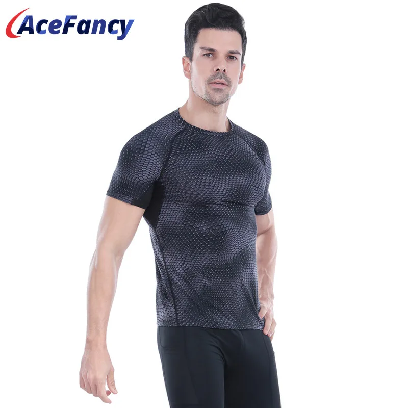 Компрессионная быстросохнущая Мужская футболка с коротким рукавом для