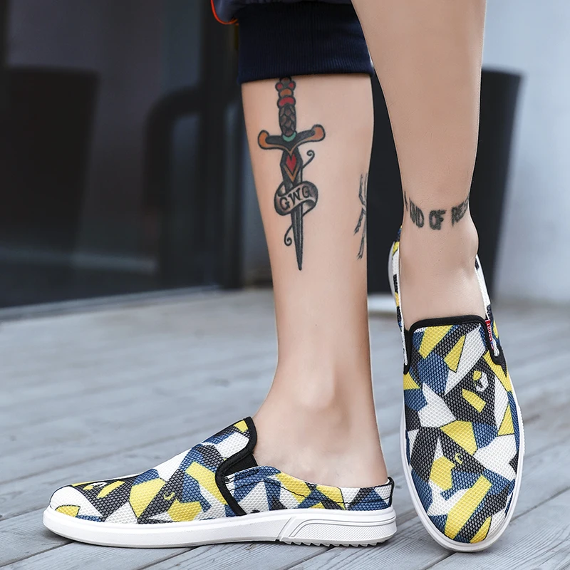 Летняя мужская повседневная камуфляжная обувь Лоферы без застежки тапочки на