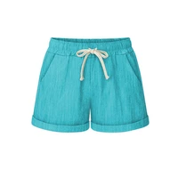 women oversized shorts summer elastic waist solid color pocket drawstring flanging wide leg fashion short pants