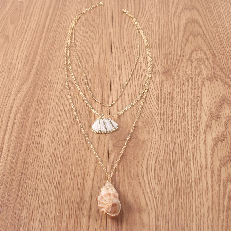 2 Pcs/Set Retro Women Necklaces Natural Shell Conch Pendant Gold Long Necklace Set Glamour Female Summer Beach Party Jewelry | Украшения и