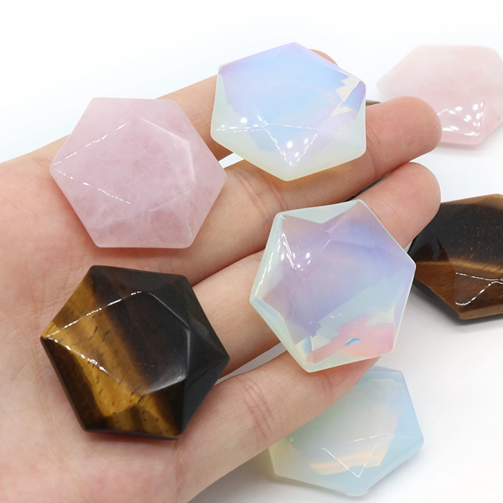 

1PCS Natural Rose Quartz Opal Stone Six Pointed Star Two-sided Hexagon Energy Stone for Women Jewerly Best Gift 33mm