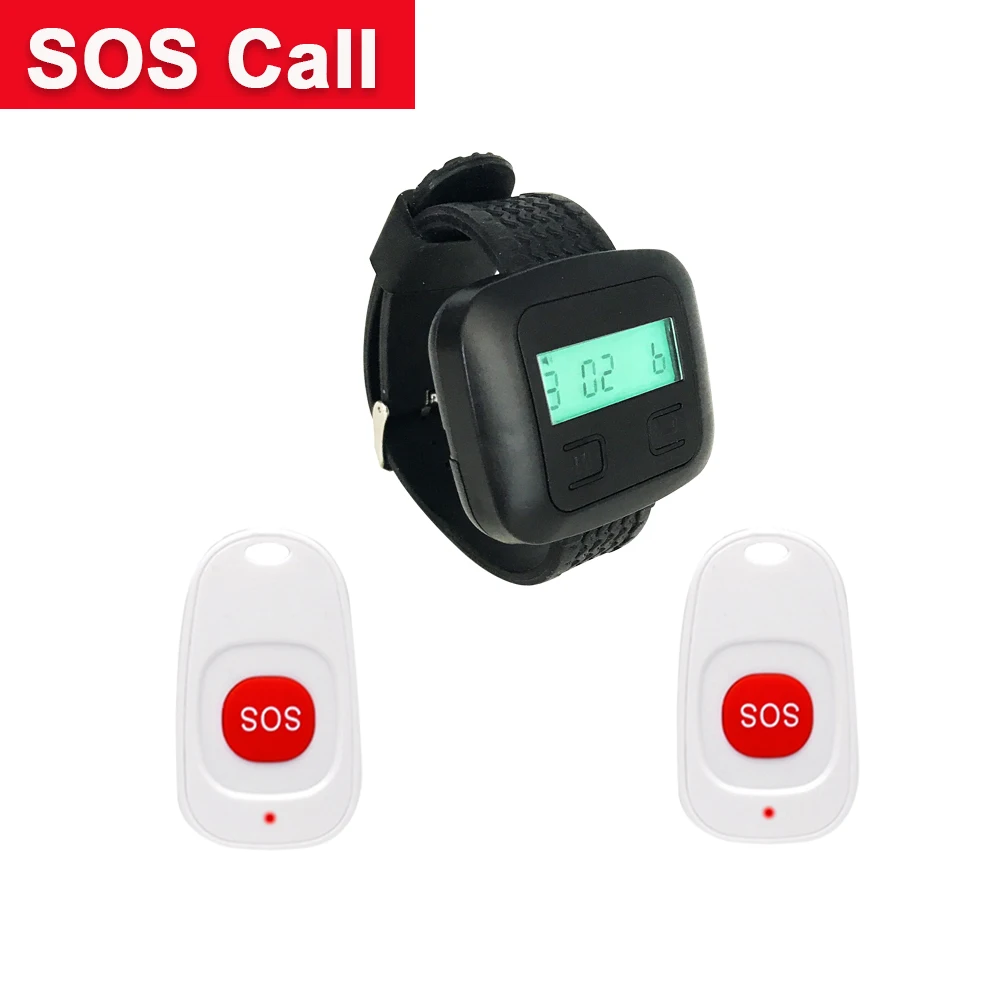 Wireless Calling System 1 Wrist Watch Receiver +2 SOS Emergency Buttons White For Hospital Clinic Nurse Home