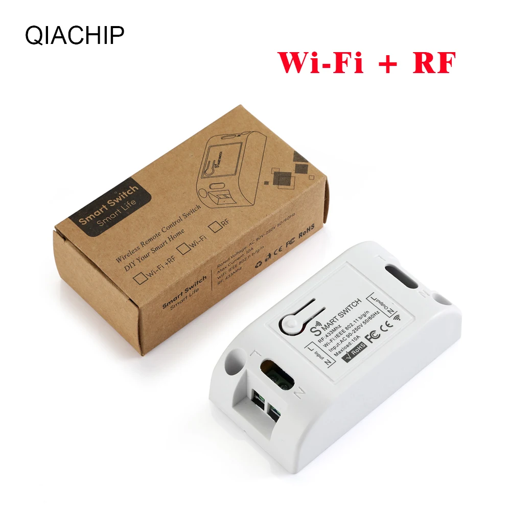 only receiver QIACHIP RF приемник Wifi беспроводной светильник переключатель дистанционного управления 433 МГц контроллер умный дом 10A 220 В Поддержка Google home Alex - Комплект: only receiver