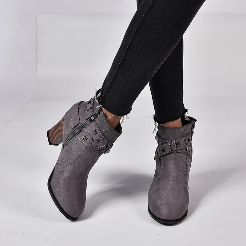 TANGNEST/женские ботильоны ковбойские ботинки на высоком каблуке с заклепками