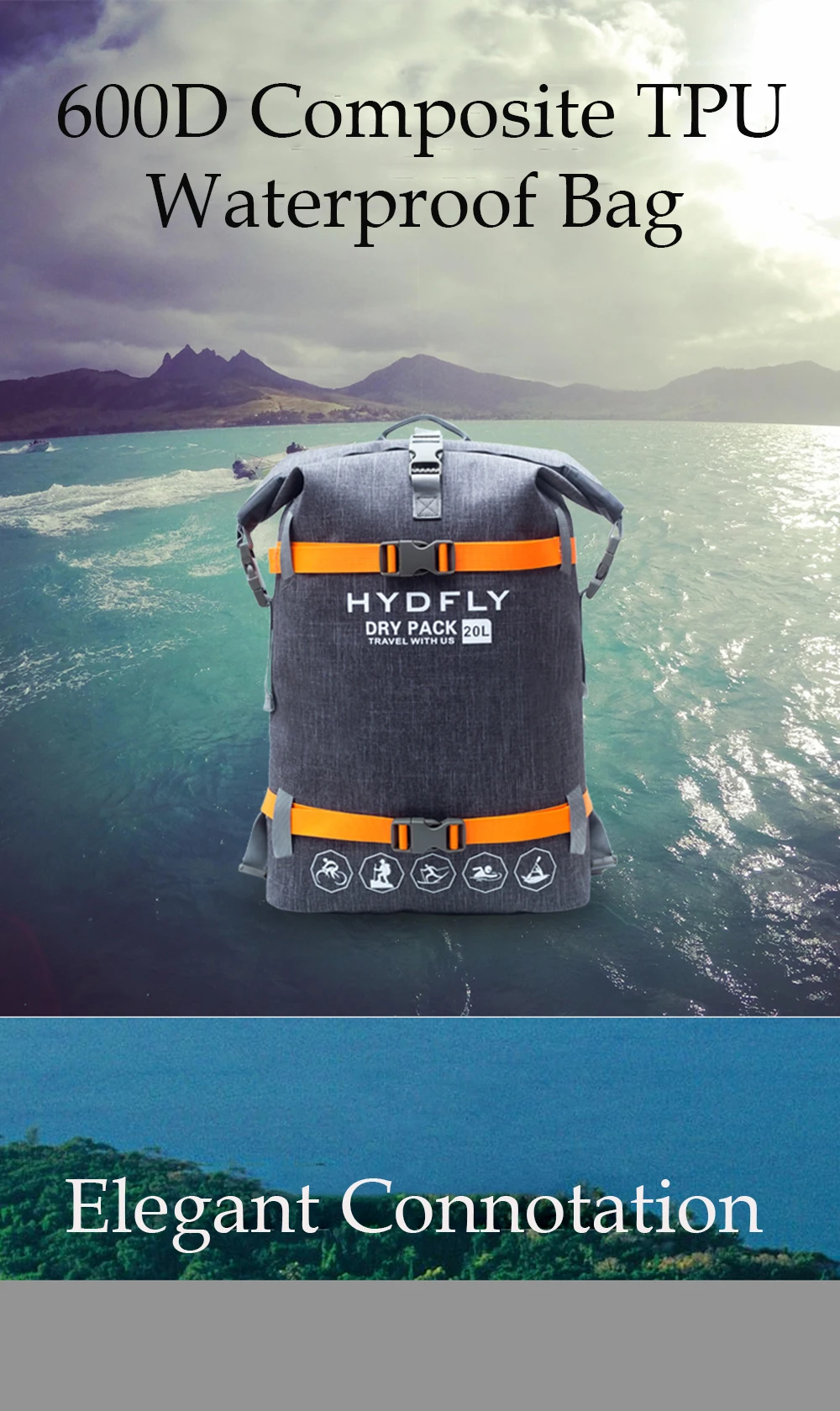 HYDFLY 20L 600D ТПУ Спорт Пляж водонепроницаемый водостойкий рюкзак сумка для водонепроницаемого плавания Кемпинг Дрифтинг сумка рюкзак